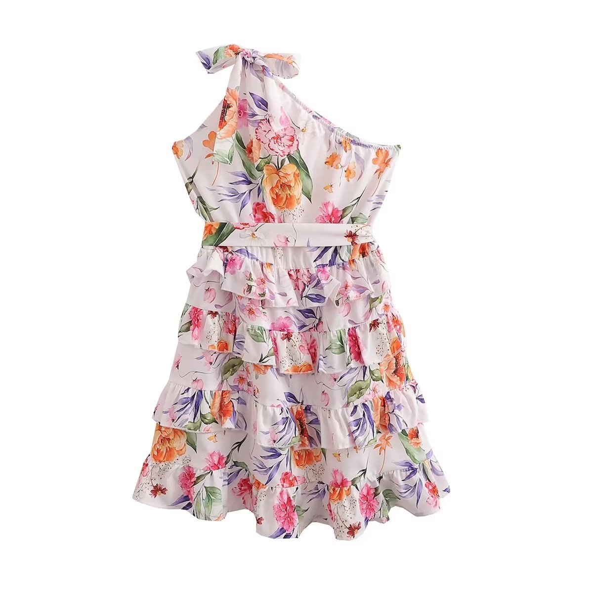 Spring Summer Women Floral Print round Neck Backless Tiered Dress Bella Mia